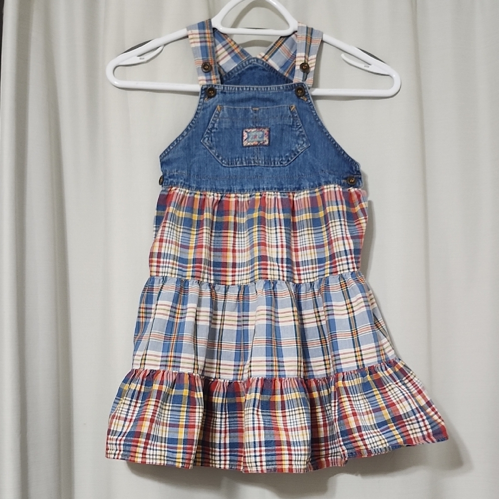 St Micheals Kids Plaid Denim Overalls